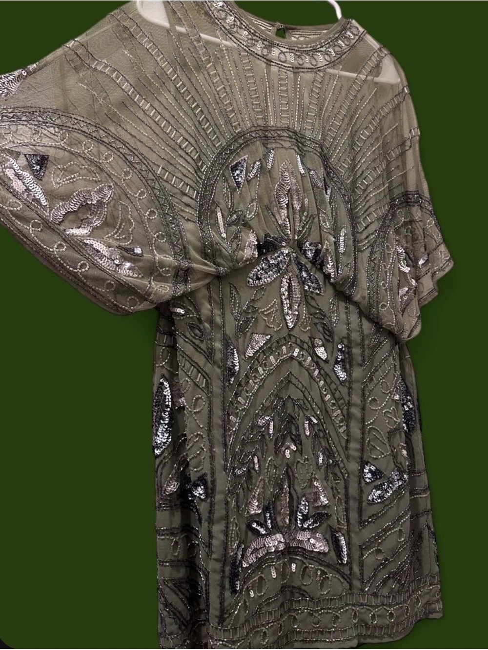 ASOS Olive Beaded Mini Dress with Silver Sequin Detail